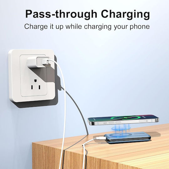 Treqa TR-966 Power Bank 5000mAh cu Port USB-A Livrarea energiei / Quick Charge 3.0 Albastru deschis
