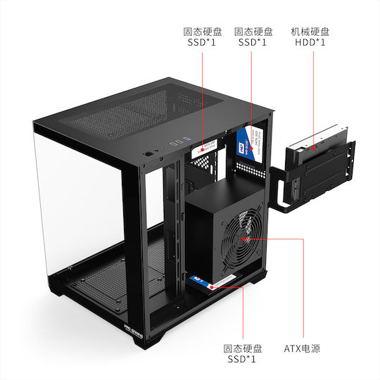 ProGaming Ambra Cube Carcasă PC Cu Deschidere Laterală Și Iluminare ARGB Neagră