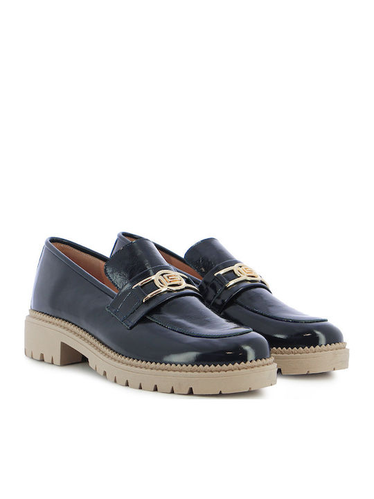 Leather Women's Moccasins in Blue Color