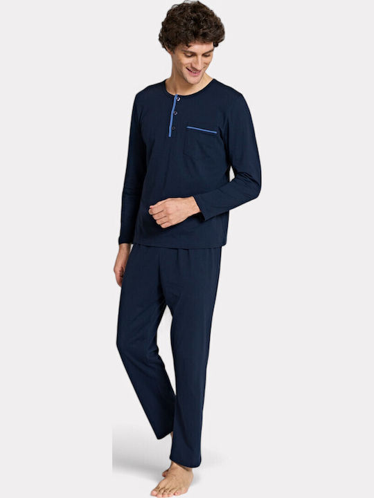 Pijadore Herren-Pyjama Dunkelblau – Langarm Pjdr1814-3-blau
