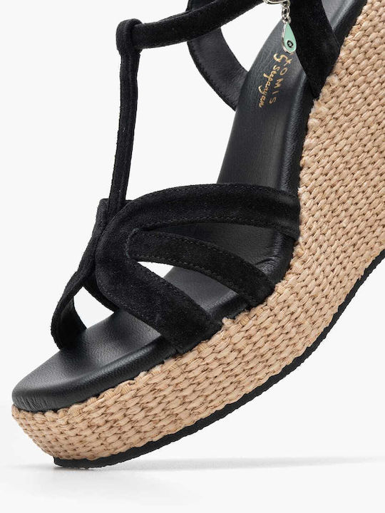 Women's Leather Platform Shoes Black/Beige