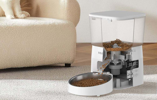 Rojeco RWSQAJO-2L02 Automatisch Edelstahl Futterspender für Hund & Katze auf Basis von 2lt 28.5cm in Weiß Farbe