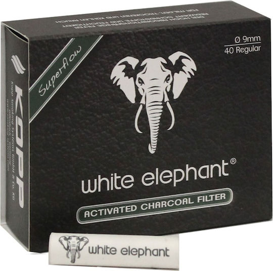 Тръбни Филтри За Тютюн White Elephant 9mm С Активен Въглен 40 Филтри Activ Kohle Filter 1 Опаковка