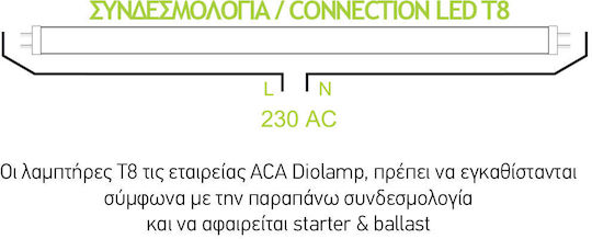 Aca LED крушка 9W Тип Флуоресцентни 60εκ. за фасунга G13 и форма T8 Хладно бяло 900лм