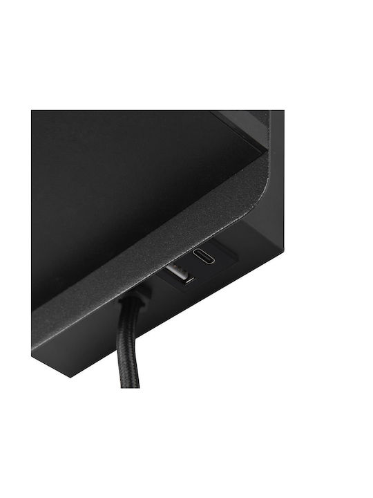 Trio Lighting Модерен Осветително тяло За стена С щепсел с фасунга E27 с USB порт Черен 16x18.5x16см.