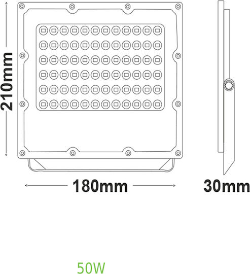 Aca Στεγανός Προβολέας LED 50W Ψυχρό Λευκό 6000K IP65