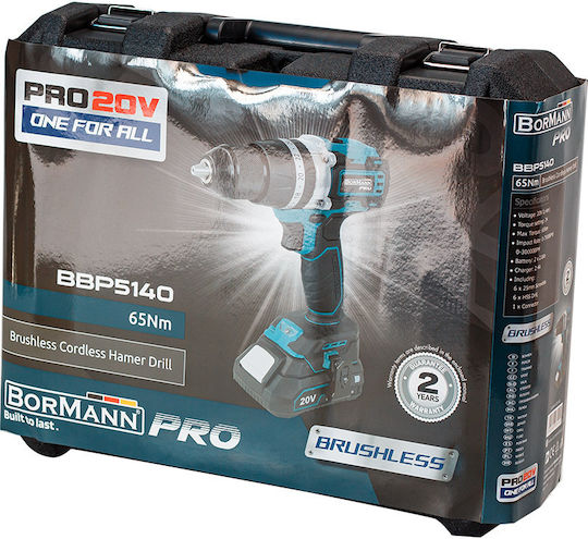Bormann Pro BBP5140 Percussive Battery Brushless Drill Driver 20V 2x2Ah