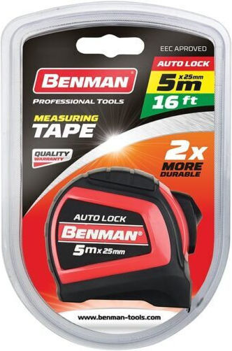 Benman Μετροταινία με Αυτόματη Επαναφορά 25mm x 5m