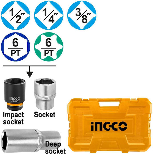 Ingco Ратчетни и гнездови гарнитури 1\2" & 1\4" & 3\8" 139бр