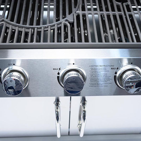 Elite BBQ5040 Grătar pe gaz Din fontă Grătar 60bucx45buccm cu 3 buc 10.8kW și Arzător Lateral