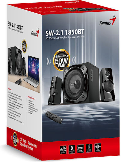 Genius 31730050401 Ασύρματα Ηχεία Υπολογιστή 2.1 με Bluetooth και Ισχύ 50W σε Μαύρο Χρώμα