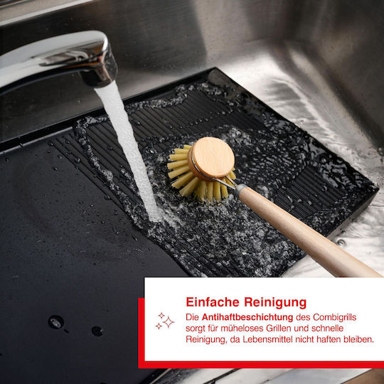 Solis Tischplatte Elektrogrill Aluminium Glatte und Geriffelte Platte 1500W mit einstellbarem Thermostat 53cmx24cmcm