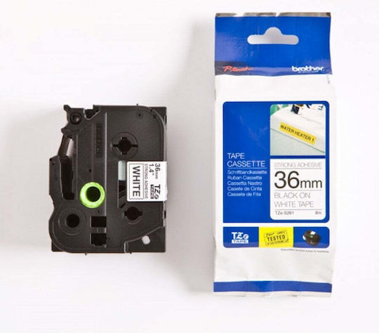 Bandă laminată Tze-s261 36 mm negru pe alb extra rezistentă