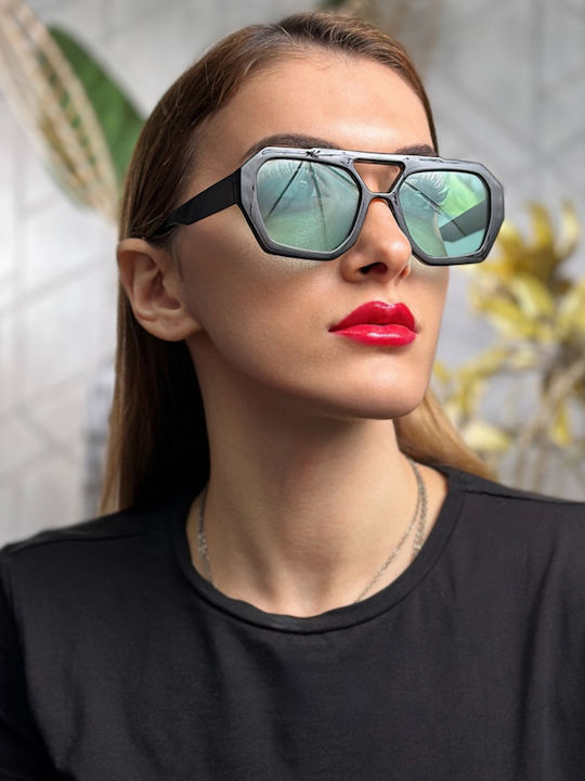 SeeVision Unisex Sonnenbrille mit Schwarz Metall Gestell und Schwarz Linse 50146-BLACK/GREEN