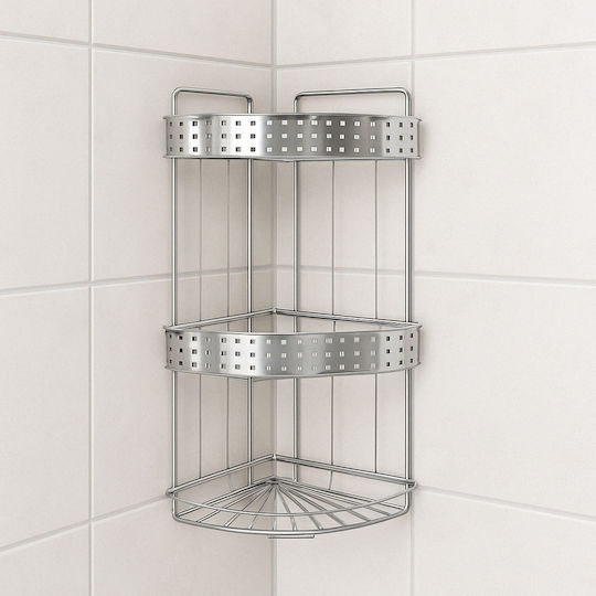 Ъглов Стенен Рафт за баня Inox с 3 рафта 25x25x58см Сребриста