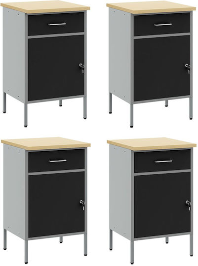 Vidaxl Work Cabinet 4 Pieces Black Gray Engineered Wood Steel Black
