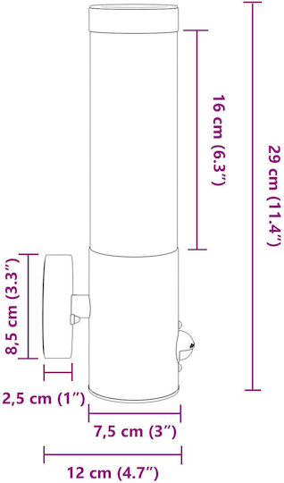 vidaXL Wall-Mounted Outdoor Light IP44 8.5x12x29εκ.