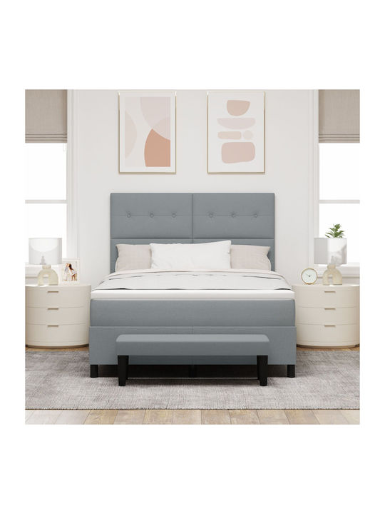 Double Upholstered Bed with Fabric Gray with Slats & Mattress 140x190cm