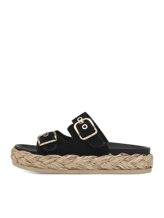 Leather Women's Flat Sandals Flatforms in Black Color