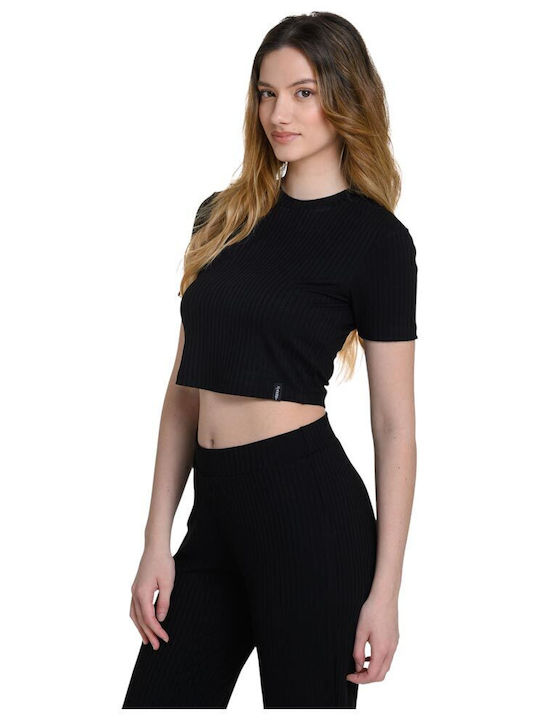 Γυναικείο Αθλητικό Crop Top Κοντομάνικο Μαύρο