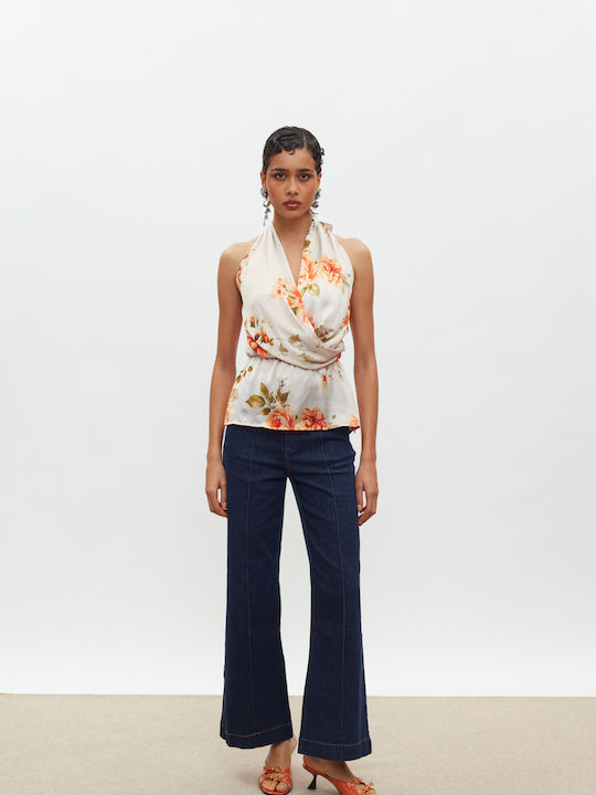 Γυναικεία Μπλούζα Σατέν Floral Beige, Orange