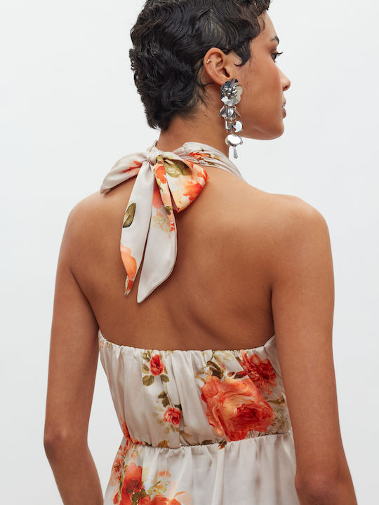 Γυναικεία Μπλούζα Σατέν Floral Beige, Orange