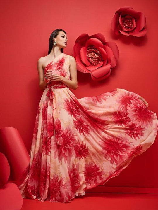 Summer Maxi Dress for Wedding Christening Satin Red