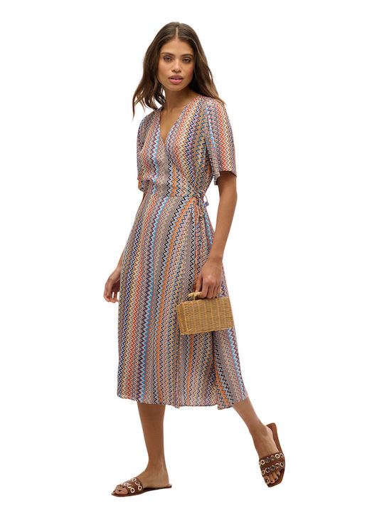 D3 Ovin Sommer Midi Kleid Wickel Mehrfarbig