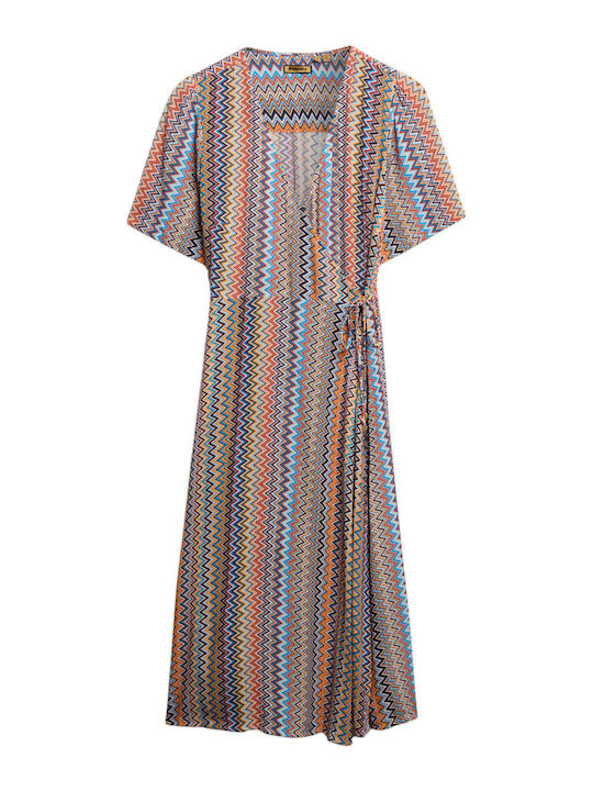 D3 Ovin Sommer Midi Kleid Wickel Mehrfarbig