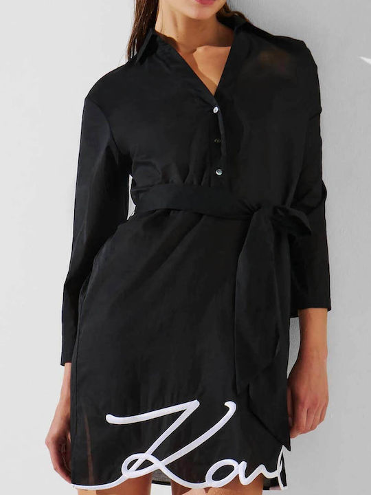 Summer Mini Shirt Dress Black