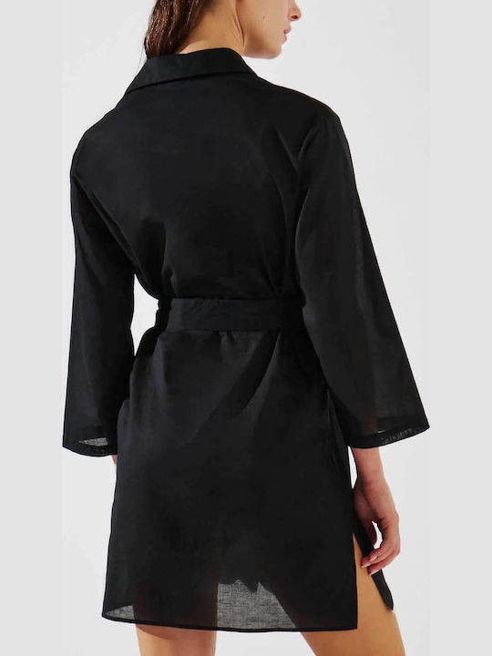 Summer Mini Shirt Dress Black