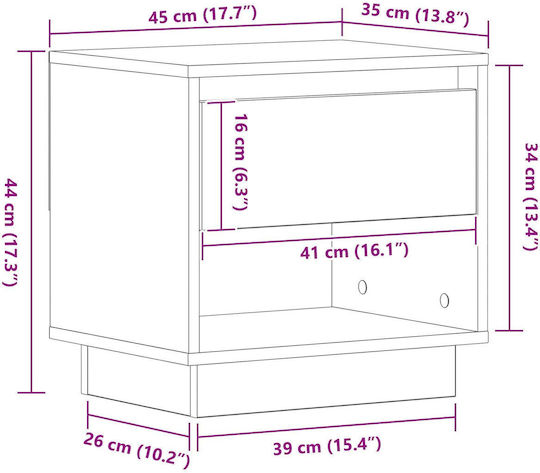 Κομοδίνο από Μασίφ Ξύλο Παλιό ξύλο 45x34x44cm