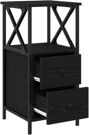 Wooden Bedside Table with Metal Legs Black Oak 34x35.5x70cm