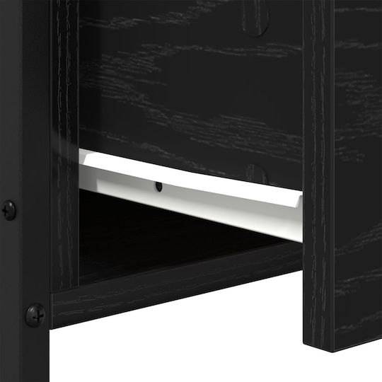 Wooden Bedside Table with Metal Legs Black Oak 34x35.5x70cm