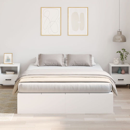Double Wooden Bed Base White with Slats for Mattress 140x200cm