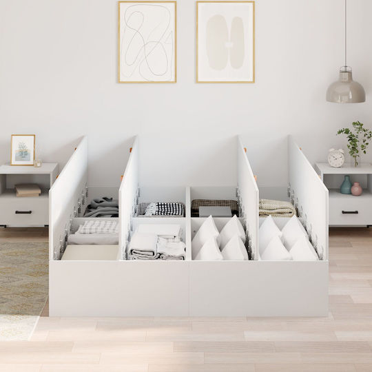 Double Wooden Bed Base White with Slats for Mattress 140x200cm