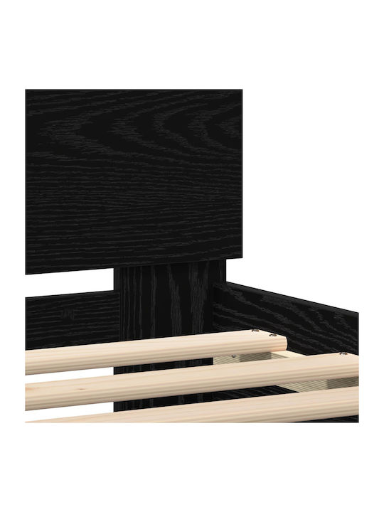 Pat Single Din Lemn Stejar Negru Cu Plăci Pentru Saltea 75x190cm