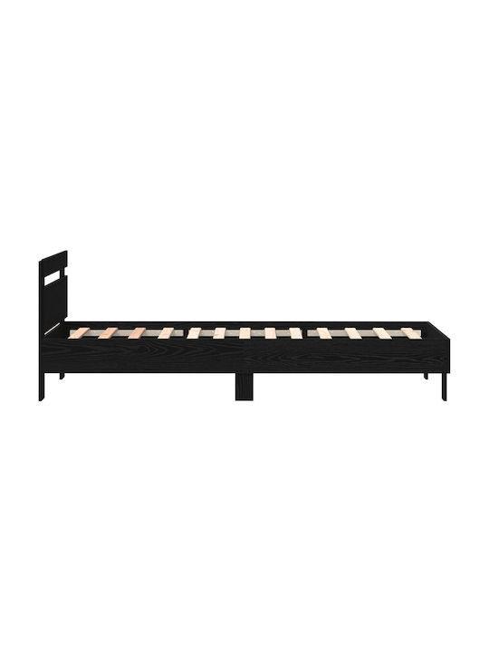 Pat Single Din Lemn Stejar Negru Cu Plăci Pentru Saltea 75x190cm