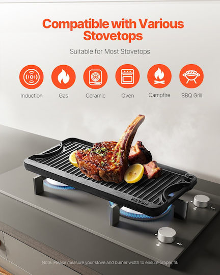Vevor Non-Stick - Antiaderent Placă de copt Față și spate cu Suprafață Netedă & Striată din Fontă 20x10cm