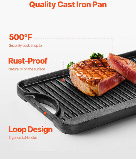 Vevor Non-Stick - Antiaderent Placă de copt Față și spate cu Suprafață Netedă & Striată din Fontă 20x10cm