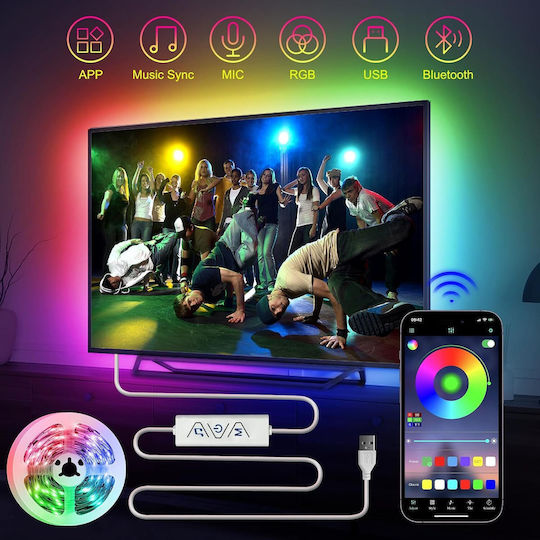 Houhui Smart LED Strip TV USB 5V RGB Light 4m Type SMD5050 with Power Supply & Remote Control