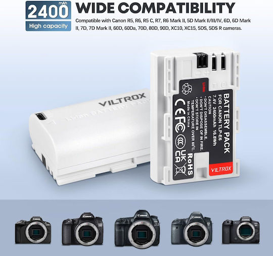 Viltrox Tlp-e6 2400mAh Akku Typ-C Schnellladung Kompatibel mit Canon