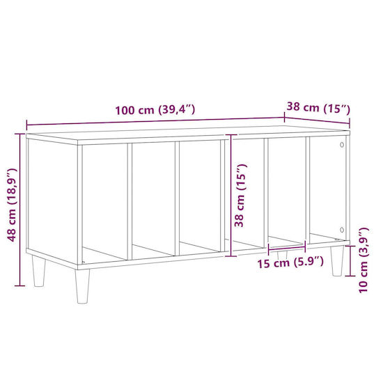 Vidaxl Record Cabinet Black Oak 100x38x48 cm Engineered Wood