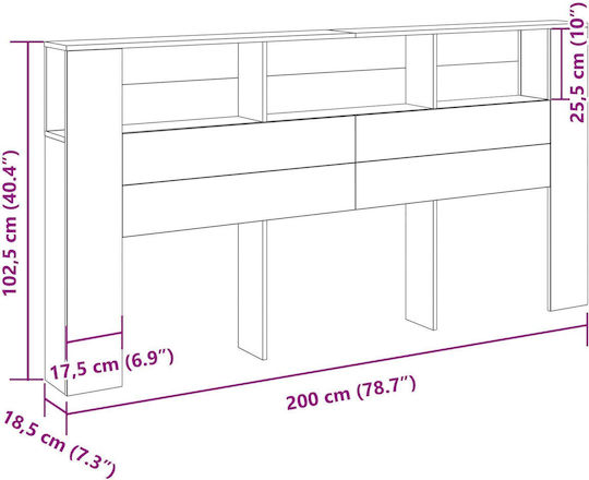 vidaXL Wooden Bed Headboard Black Oak 200x104.5cm