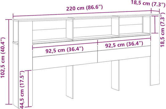 vidaXL Кафлария за легло Дървена Черен Дъб 220x104.5см
