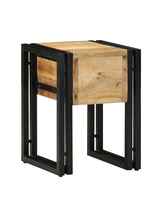 Square Side Coffee Table Made of Solid Wood with Drawers Black W30xL30xH40cm