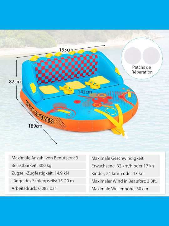 Costway Φουσκωτό Τρίκλινο Σκάφος Formula Tube Καθιστή Γονατιστή Χρήση 240 X 200 X 70 Εκ Np11600