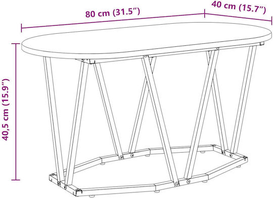 Oval Central Wooden Coffee Table Sonoma Oak M80xW40xH40.5cm