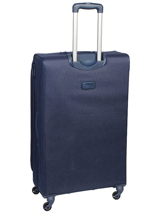Keskor Valiză Mare De Călătorie Din Material Textil Albastră Cu 4 Roți Înălțime 78 Cm