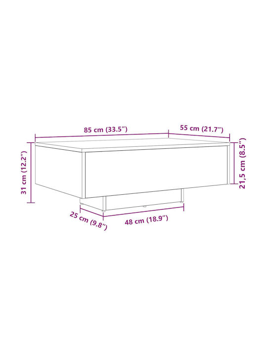 Masa Centrală Rectangulară Din Lemn Stejar Negru L85xL55xÎ31cm